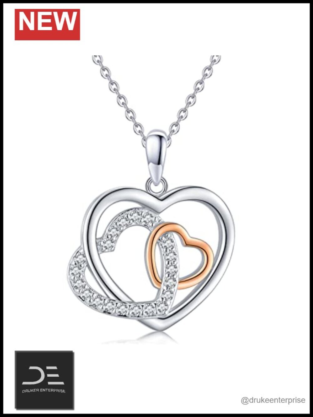 Sterling Silver Three Generations Heart Necklace Pendant Women Jewelry